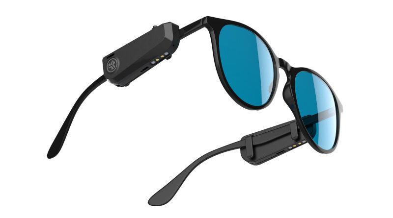 JLab Audio open-ear speakers clip-on to any glasses