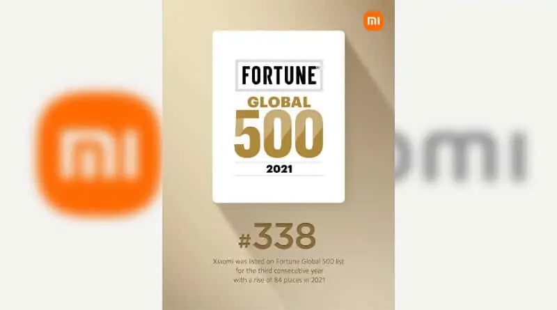 Xiaomi Fortune Global 500 ranked