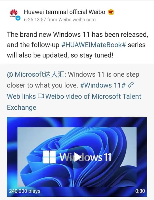 HUAWEI confirms Windows 11 support all MateBook Series laptops