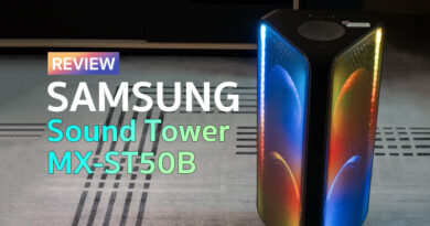 Review Samsung Sound Tower MX-ST50B powered speaker with battery power supply